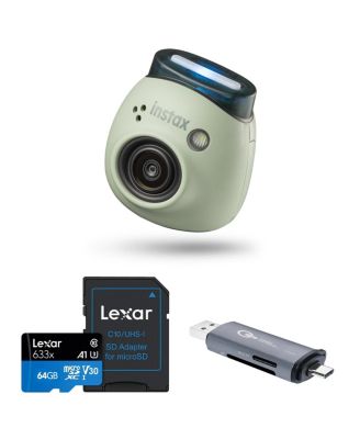 Instax Pal Digital Camera, Powder Pink, Bundle with 64GB Memory Card and OTG Card Reader