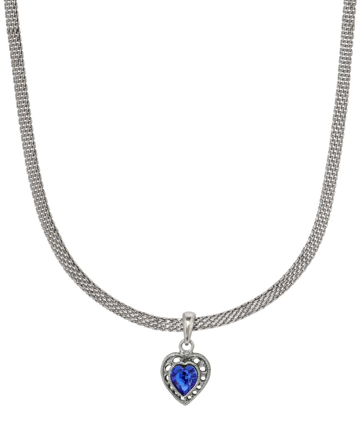 2028 Heart Crystal Mesh Chain Necklace In Blue