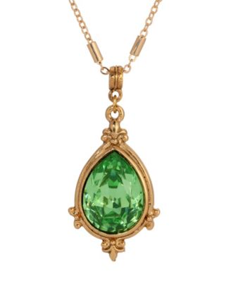 14K Gold Dipped Green Crystal Pendant Necklace