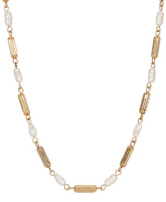 14K Gold Dipped Tube Faux Cultivated Pearl Necklace