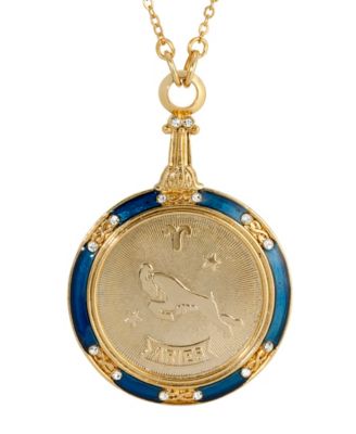 Blue Enamel Crystal Round Zodiac Necklace
