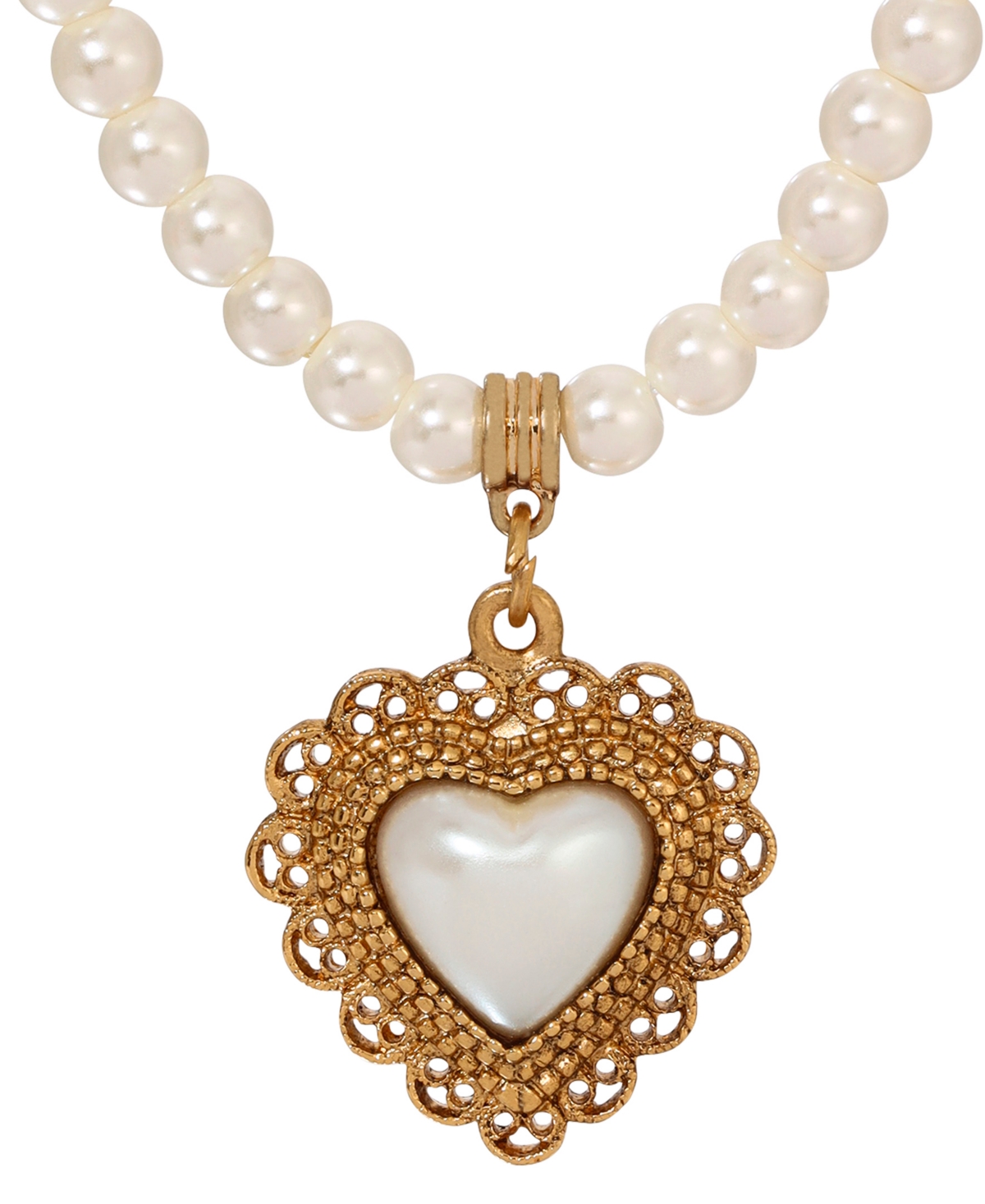 2028 Faux Cultivated Pearl Heart Pendant Necklace In White