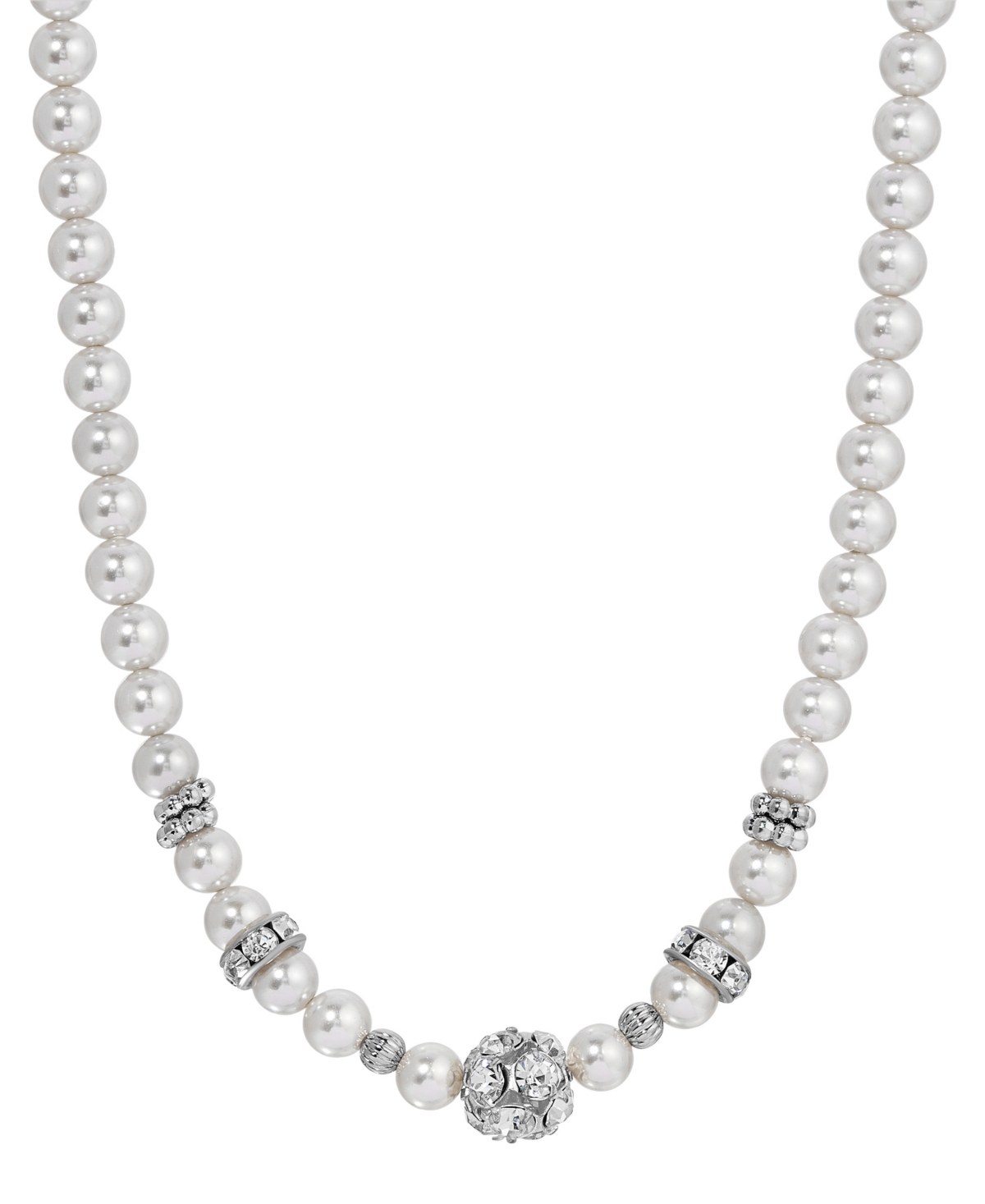 Gray Faux Cultivated Pearl Glass Accent Strand Necklace - White