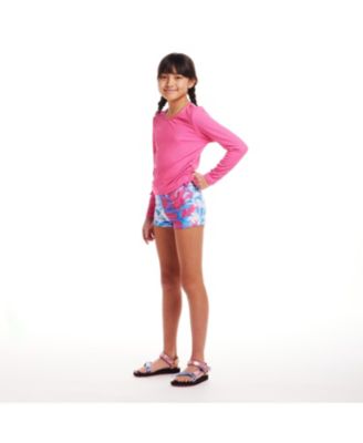 Toddler/Child Girls Pink Rashguard and Floral Print Shorts Set
