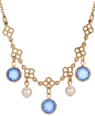 Gold Tone Crystal Faux Cultivated Pearl Bib Necklace