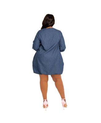 Plus Size Bubbled Denim Mini Dress