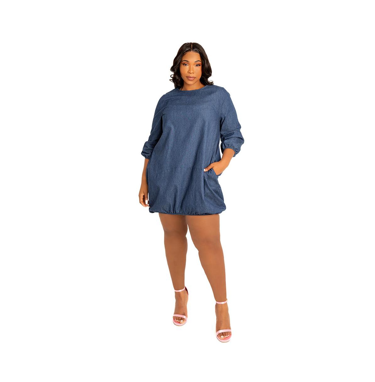 Women's Plus Size Bubbled Denim Mini Dress - Denim blue