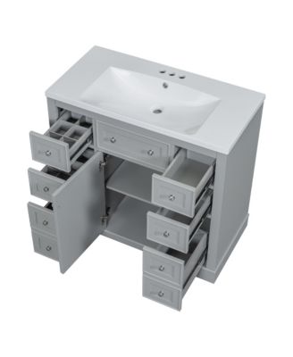 36" Bathroom Vanity with Sink Combo, One Cabinet and Six Drawers, Solid Wood and MDF Board, Grey