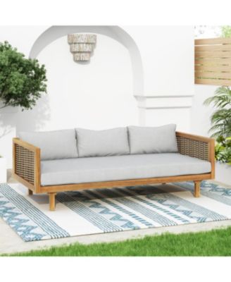 Streamdale Acacia Wood Daybed with Water-Resistant Cushions and Rattan Armrests