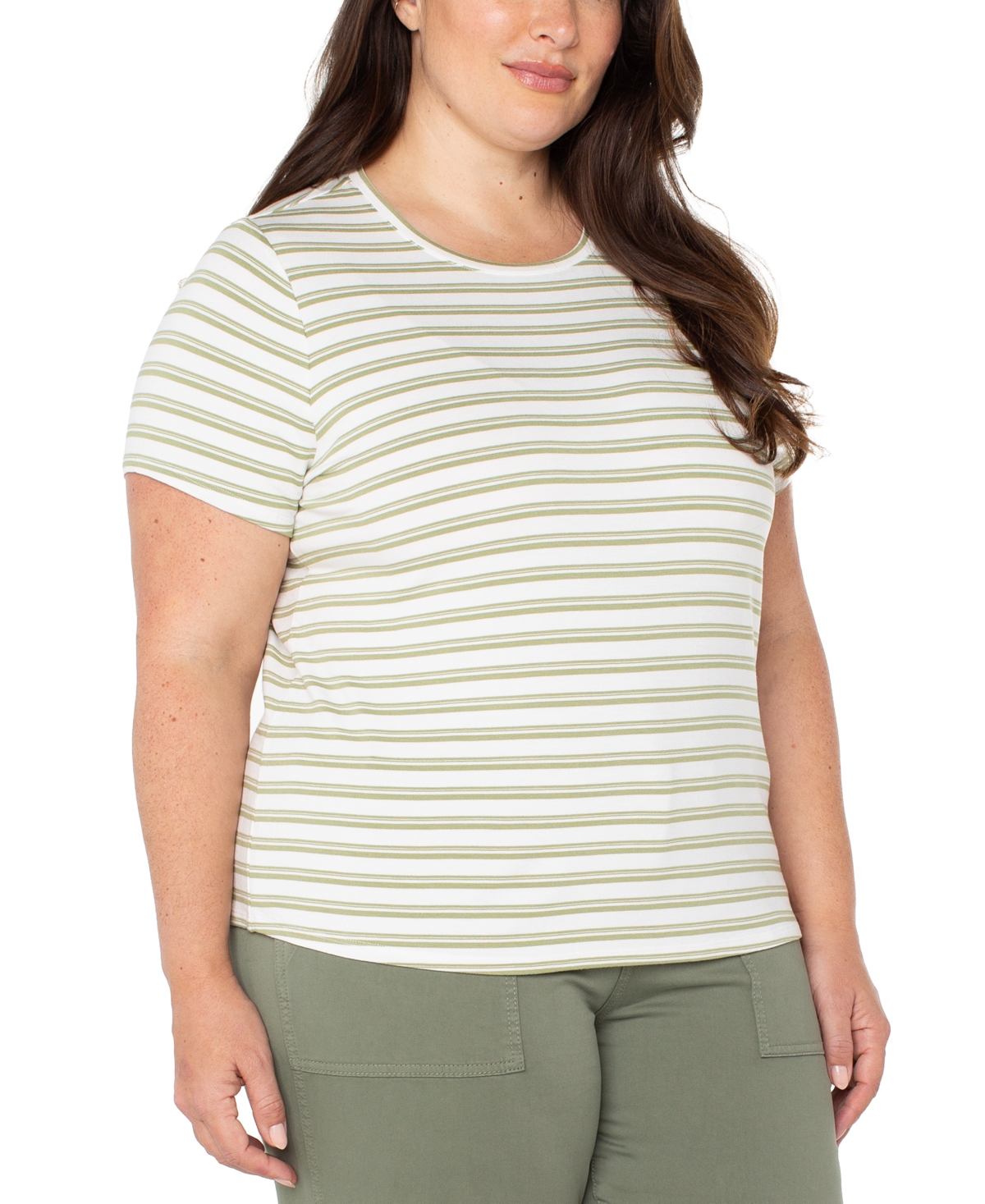 Liverpool Plus Size Striped Crewneck Classic T-shirt In Whipped Cream,lotus