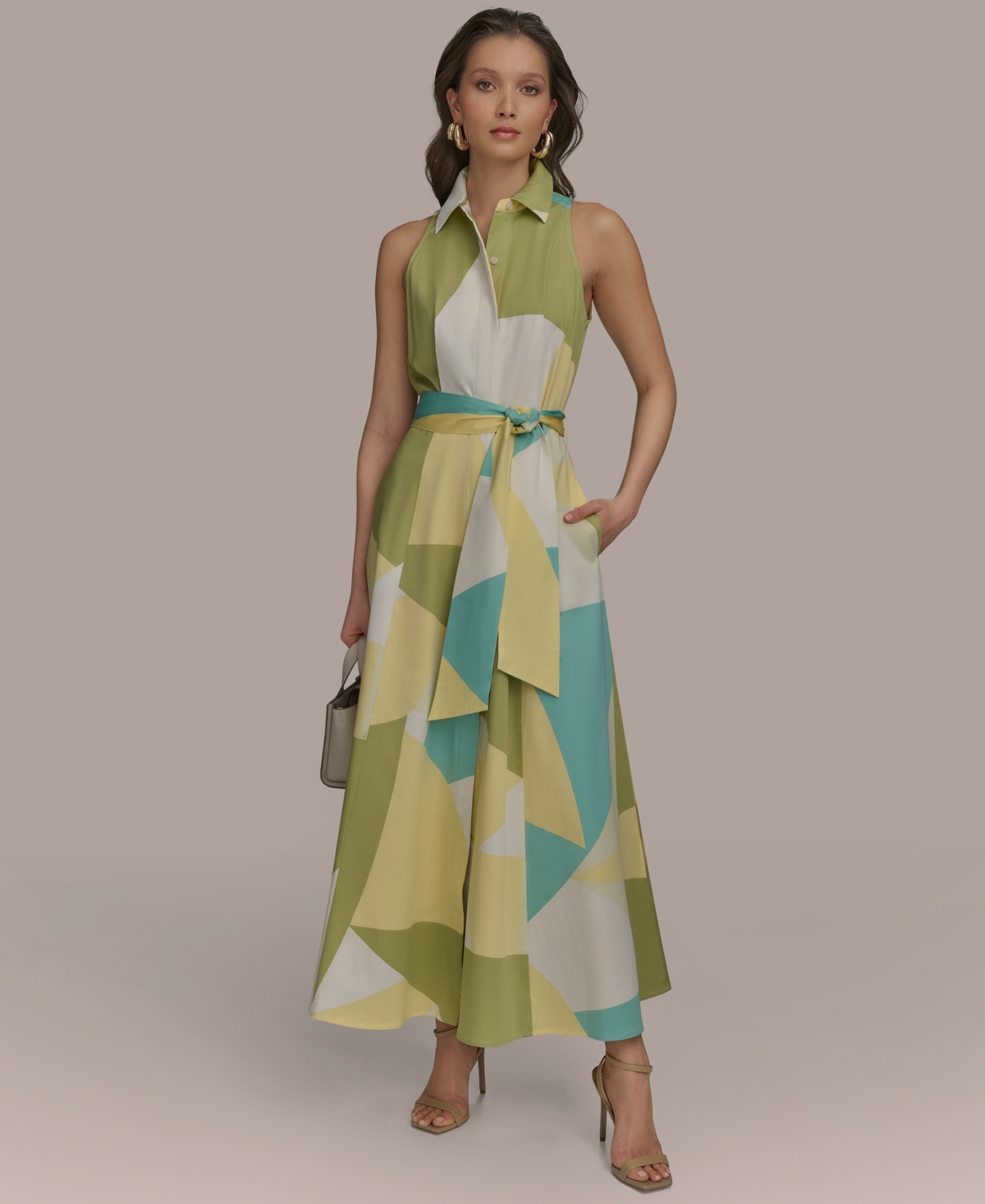 Shop Donna Karan Women's Printed Sleeveless Shirtdress In Kiwi Multi