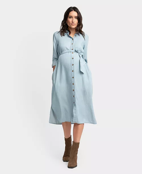 women's maternity denim style shirt dress
