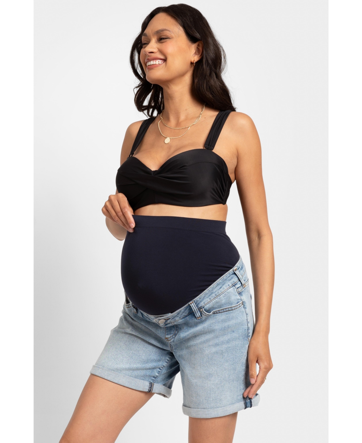 SERAPHINE WOMEN'S OVER-BELLY DENIM MATERNITY SHORTS 