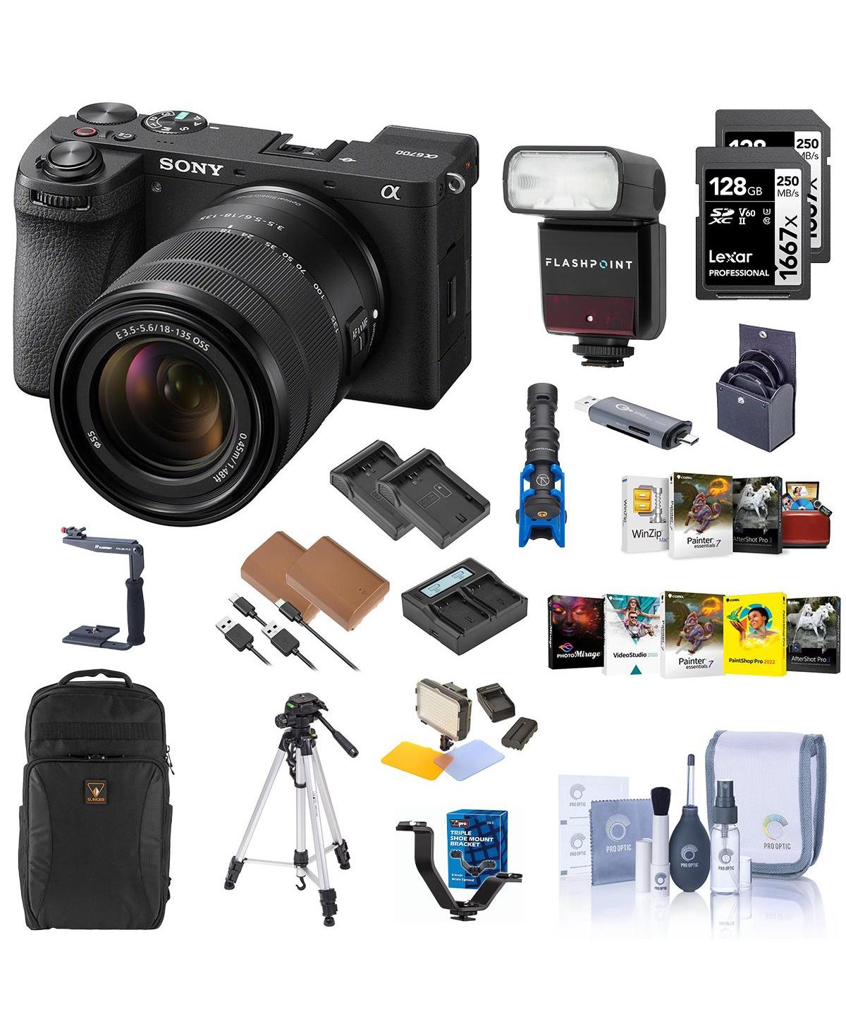 Sony Sony Alpha a6700 Camera with E 18-135mm f/3.5-5.6 Oss Lens Bundle with Backpack, 2x 128GB Sd Card, Card Reader, Corel Mac & Pc Software Kit, 2x E