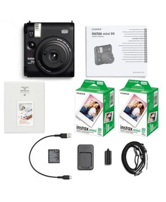 Instax Mini 99 Instant Film Camera, Matte Black, Bundle with 2x Instant Daylight Film Pack and Slinger Photo Album