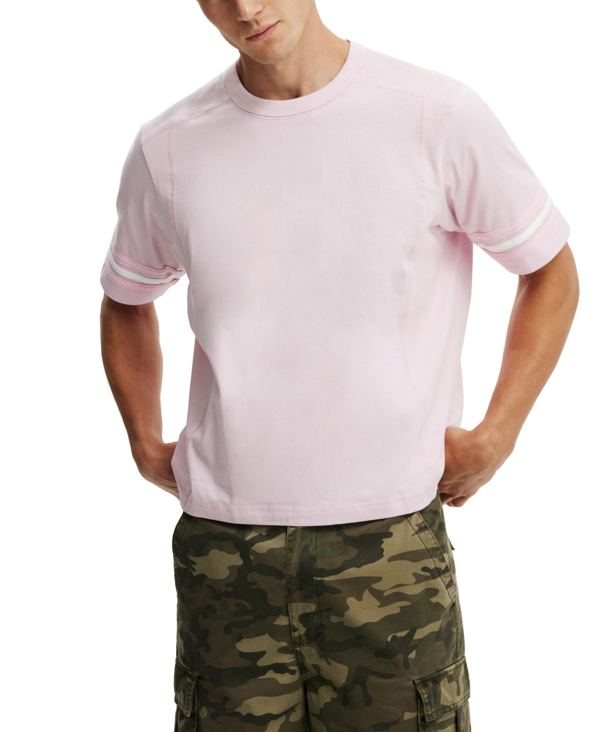 Shop Cotton On Men's Cropped Fit Panel T-shirt In Corsage