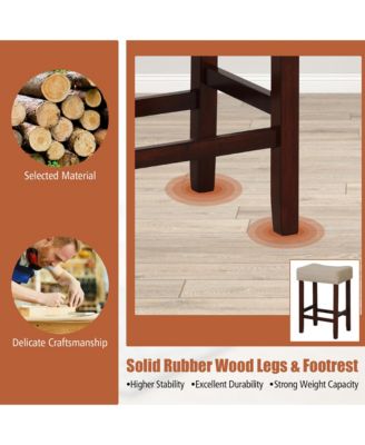 Set of 4 Bar Stools Counter Height Saddle Kitchen Chairs w/ Wooden Legs