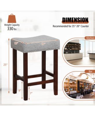 Set of 4 Bar Stools Counter Height Saddle Kitchen Chairs w/ Wooden Legs