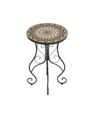 Streamdale Round Ceramic Outdoor Side Table,Colorful+Black
