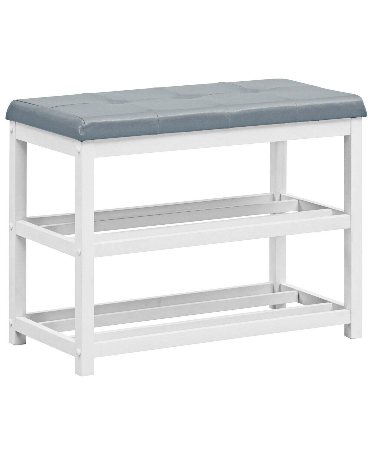 2-Tier Wooden Shoe Rack Bench with Padded Seat - White