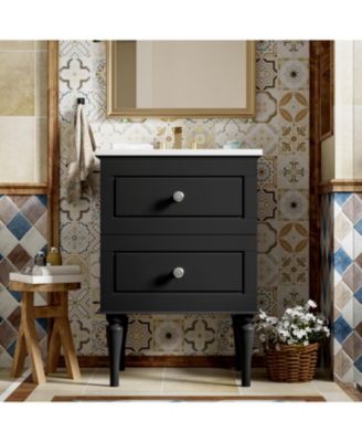 24" Solid Wood Bathroom Vanity Cabinet with Sink and 2 Drawers