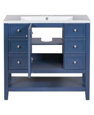 Streamdale 36" Bathroom Vanity with Sink Combo, One Cabinet and Three Drawers, Solid Wood and MDF Board, Blue