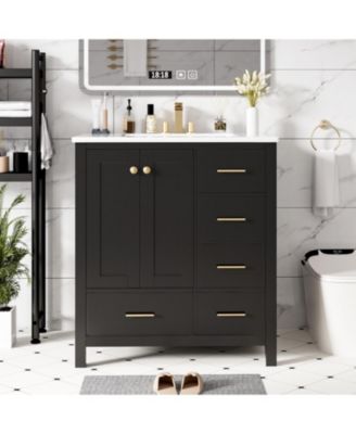 30" Wood Vanity Cabinet Set with Ceramic Sink, Drawers, and Soft-Close Doors