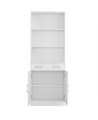 Bathroom Storage Cabinet, Cabinet with Two Doors and Drawers, Adjustable Shelf, Three-layer Open Shelf, MDF Board, White