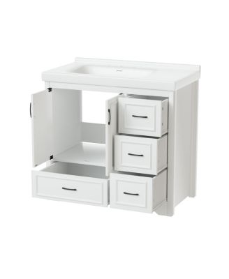 Streamdale 36" Bathroom Vanity with Sink, 2 Doors, 4 Drawers (White, 35.8"W x 19.7"D x 35.4"H)
