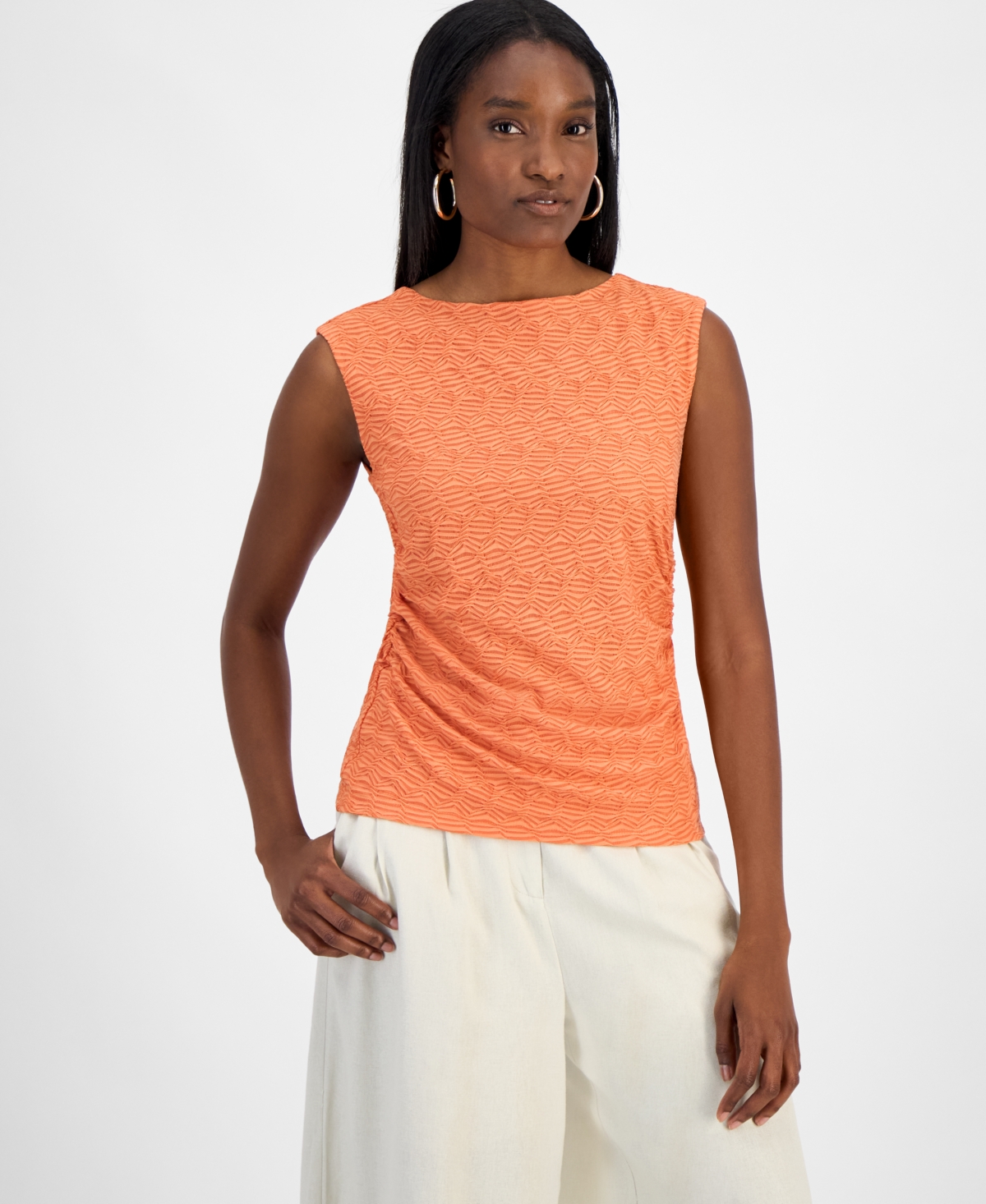 Bar Iii Women's Sleeveless Honeycomb Top, Exclusively At Macy's In Terra Clay