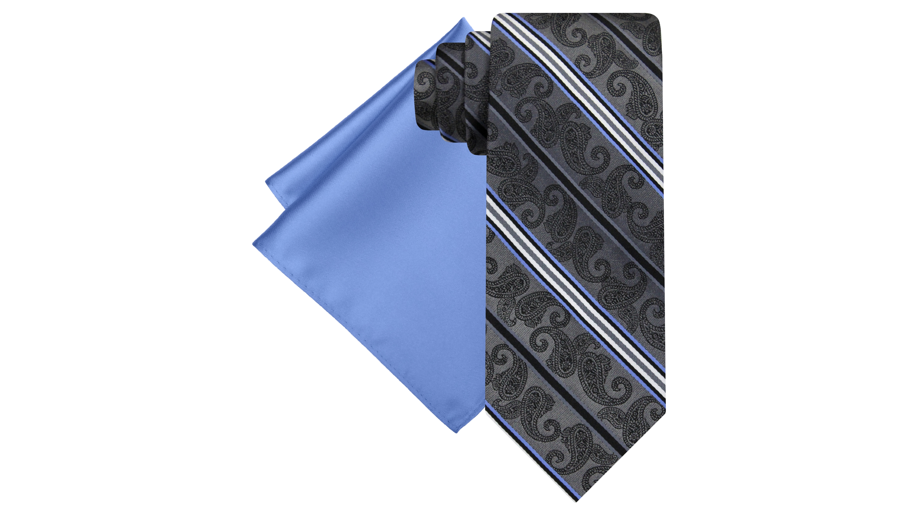 Steve Harvey Men's Stripe Paisley Tie & Solid Pocket Square Set