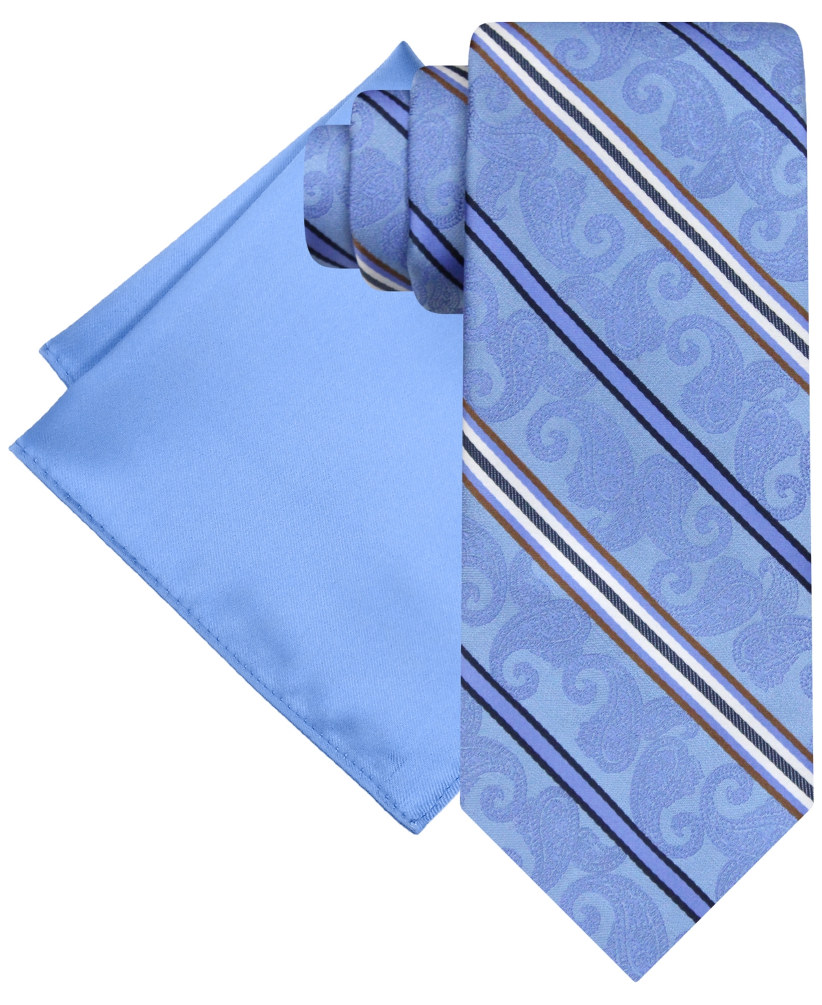 Men's Stripe Paisley Tie & Solid Pocket Square Set - Med Blue Sky