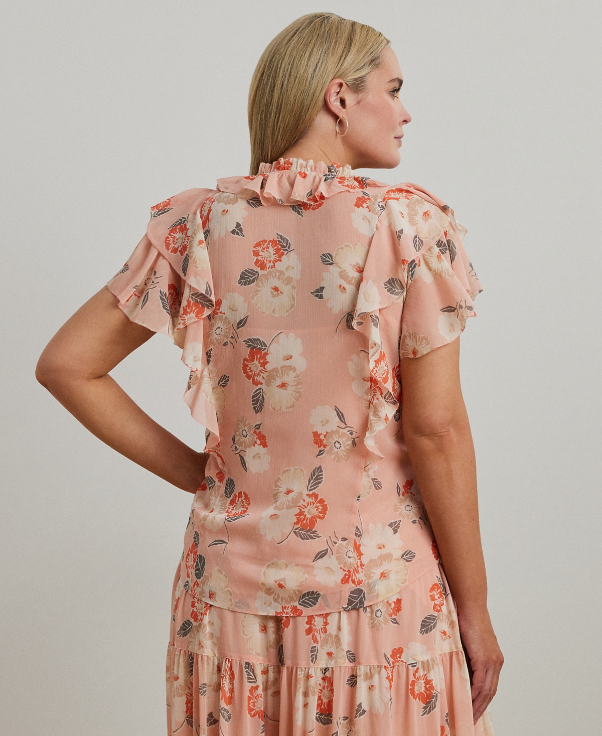 Shop Ralph Lauren Plus Size Floral Ruffle-trim Georgette Blouse In Pink Multi