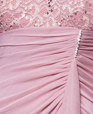 B&A By Betsy & Adam Petite Draped Lace Back Gown