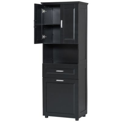 Tall Bathroom Cabinet with Laundry Basket, Large Storage Space Tilt-Out Laundry Hamper and Upper Storage Cabinet, Black