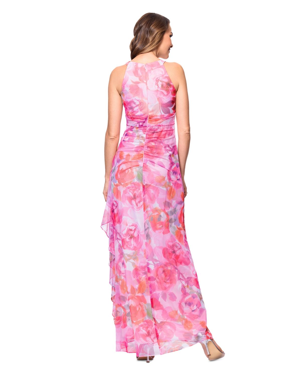 BETSY & ADAM BETSY & ADAM PETITE PRINTED MESH HALTER DRESS 