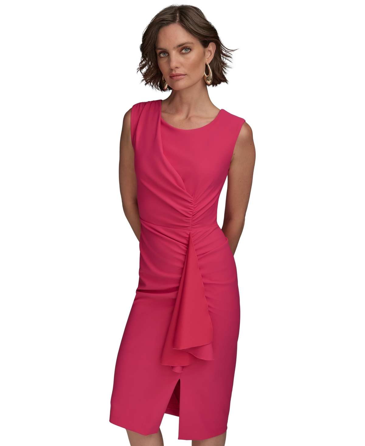 Donna Karan New York Side Ruched Sleeveless Minidress In Audacious