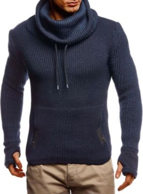Men's Cowl Neck Knitted Pullover with Thumbhole Cuffs