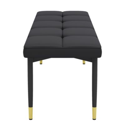 Streamdale 59" Black Shoe Bench with Gold Accents Faux Leather Cushion, Metal Legs