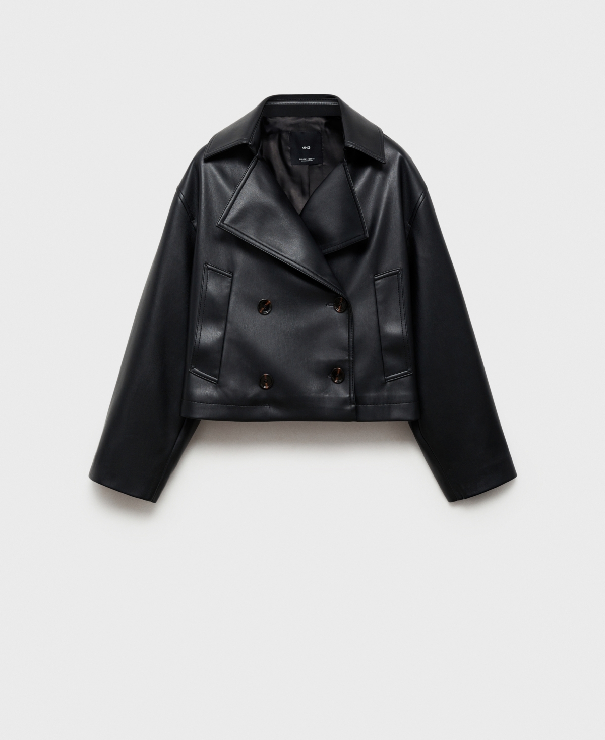 Women's Leather Effect Crop Jacket - Black