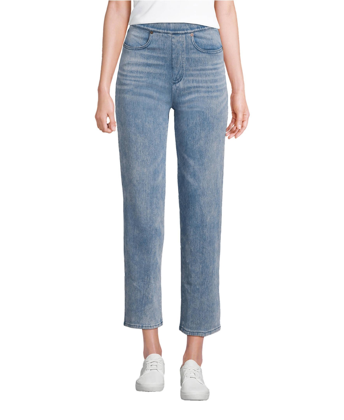 Women's Starfish High Rise Knit Denim Straight Crop Jeans - Light brook