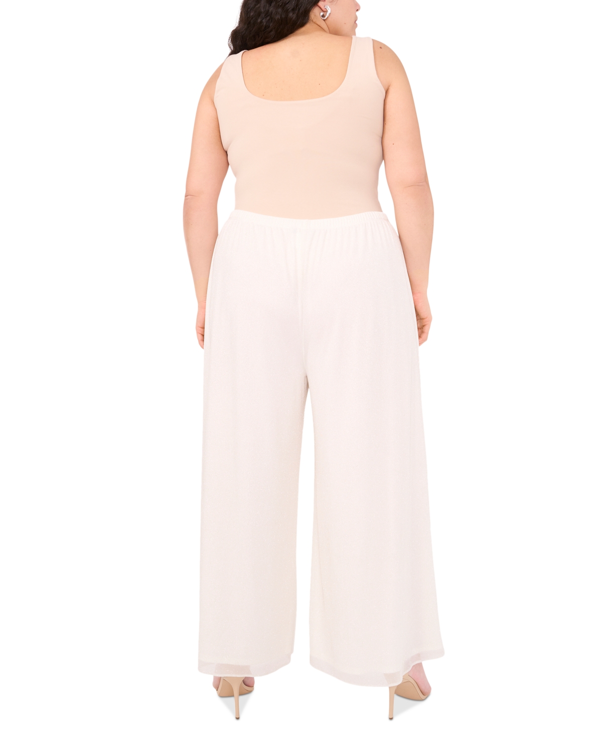 Shop Msk Women's Plus Chiffon Wide-leg Pull-on Pants In Ivory