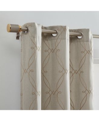 Palmetto Lattice Embroidered Blackout Window Curtain Panel, Set of 2