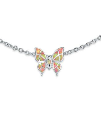 Summer Garden Opalescent Butterfly Pink Opal Anklet Ankle Bracelet Sterling Silver