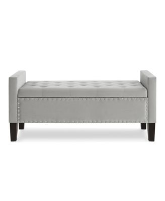 Upholstered Velvet Storage Bench with Nailhead Trim for Entryway, Bedroom & Living Room