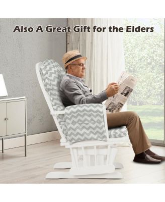 Wood Glider and Ottoman Set with Padded Armrests and Detachable Cushion