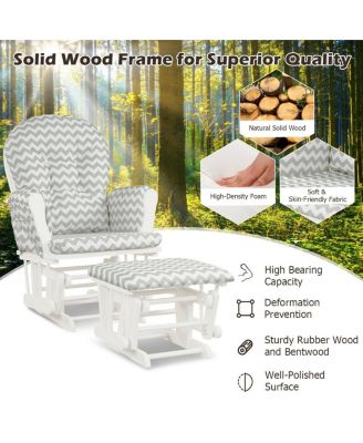 Wood Glider and Ottoman Set with Padded Armrests and Detachable Cushion