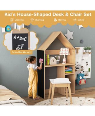 2-in-1 Kids House-Shaped Table and Chair Set