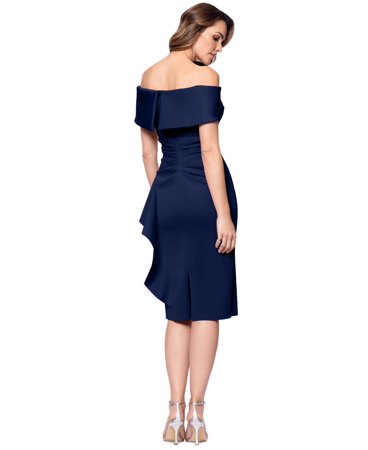 XSCAPE WOMEN'S OFF-THE-SHOULDER DRAPED SCUBA SHEATH DRESS 
