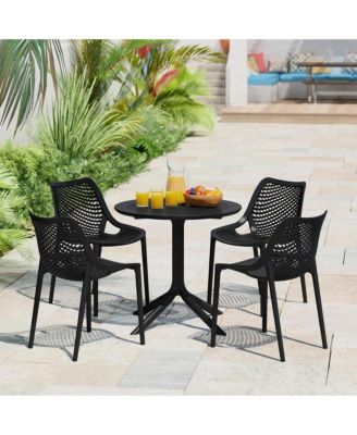 31.5" Round Plastic Outdoor Patio Dining Table for 4
